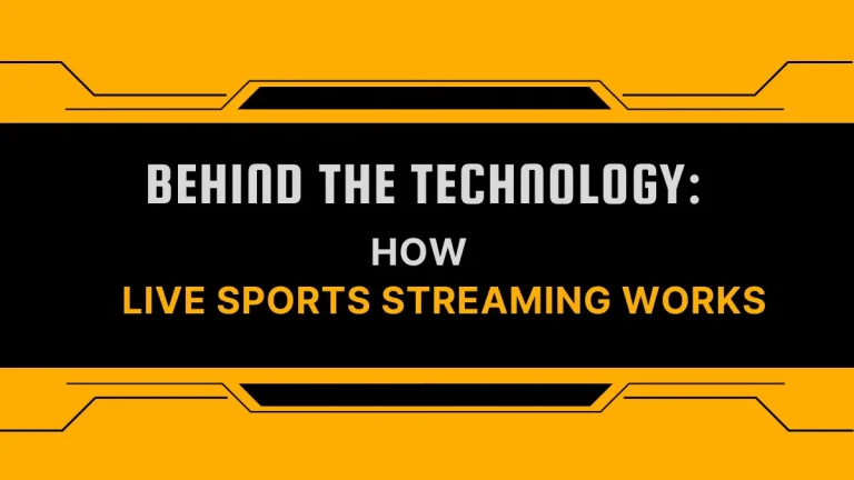 Illustration of live sports streaming technology with a stadium, digital waves, and a streaming device