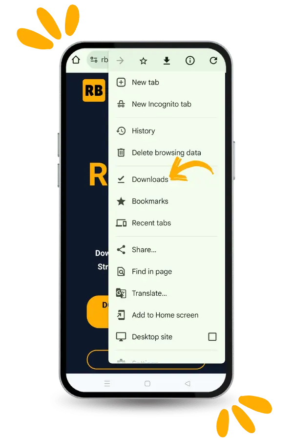 Select the “Downloads” option to view your downloaded RBTV77 APK file – Step 4