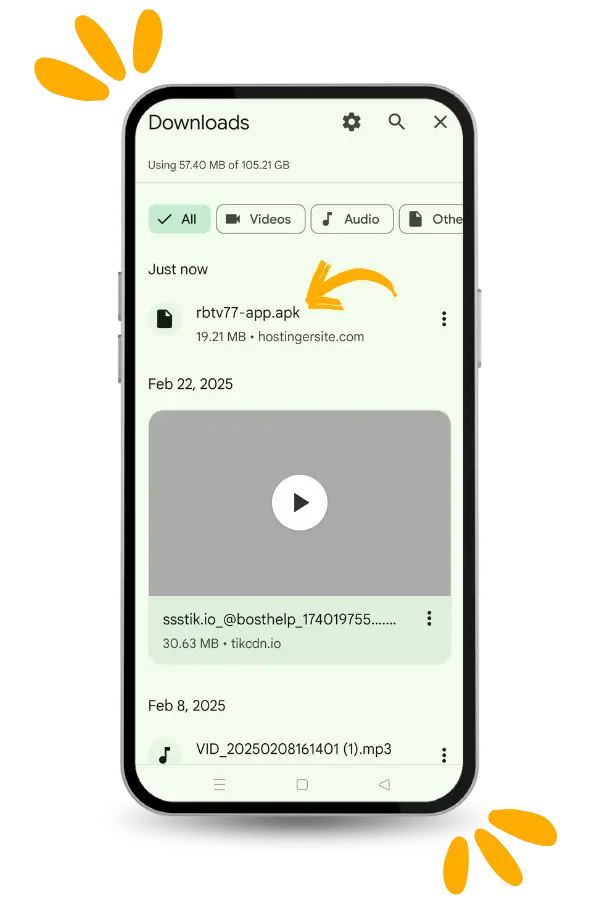 Find the downloaded RBTV77 APK file and tap to open it – Step 5